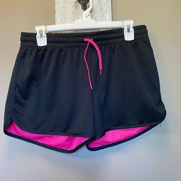 Juniors BCG Large Black and Pink Mesh Drawstring Shorts - Picture 1 of 3